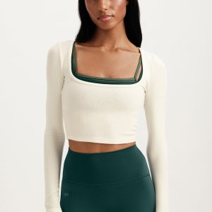 RIBBED MODAL BODY SQUARENECK LONG SLEEVE - DUST