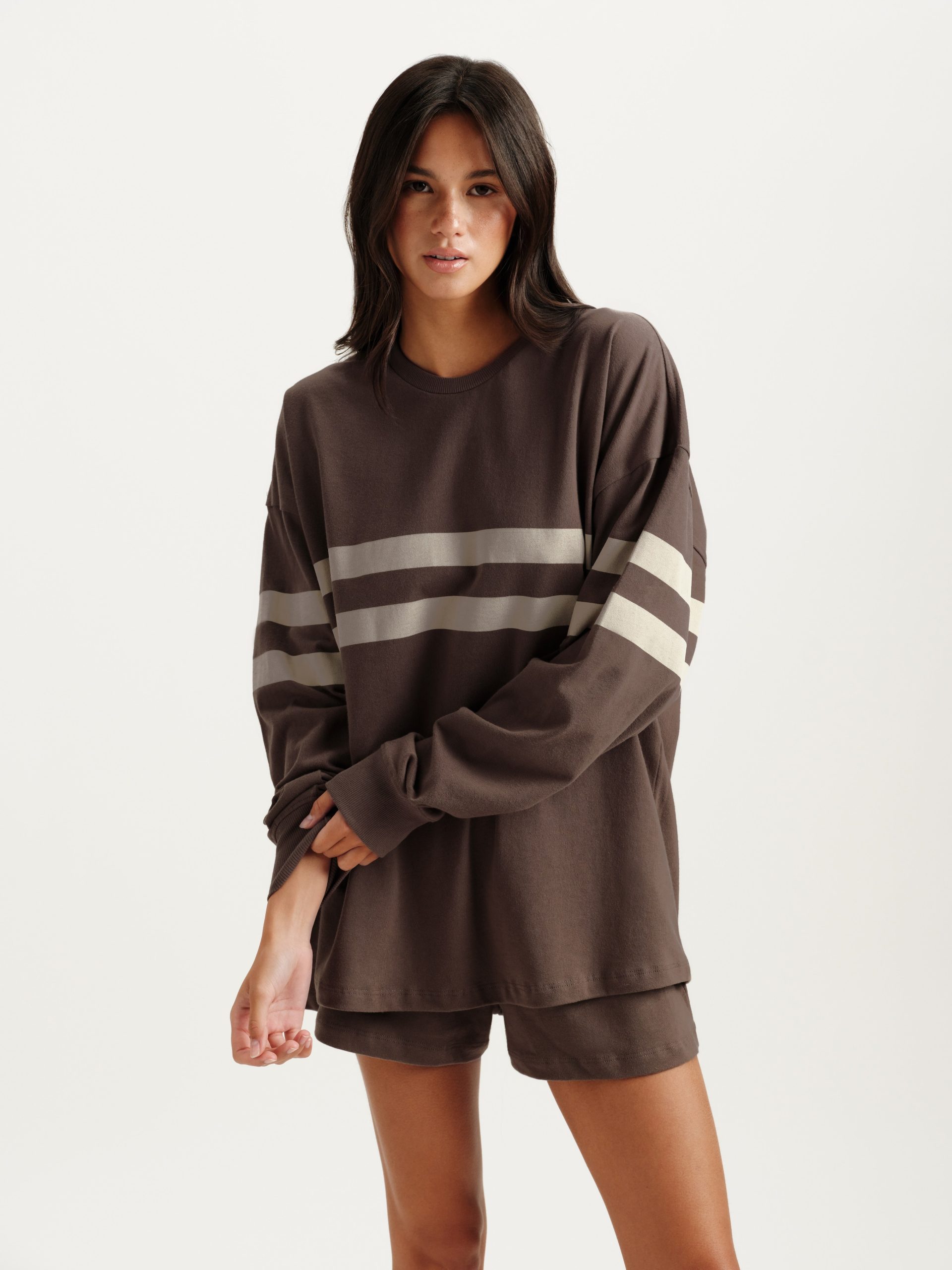 HEAVY COTTON EASY STRIPE LONG SLEEVE - GRAIN