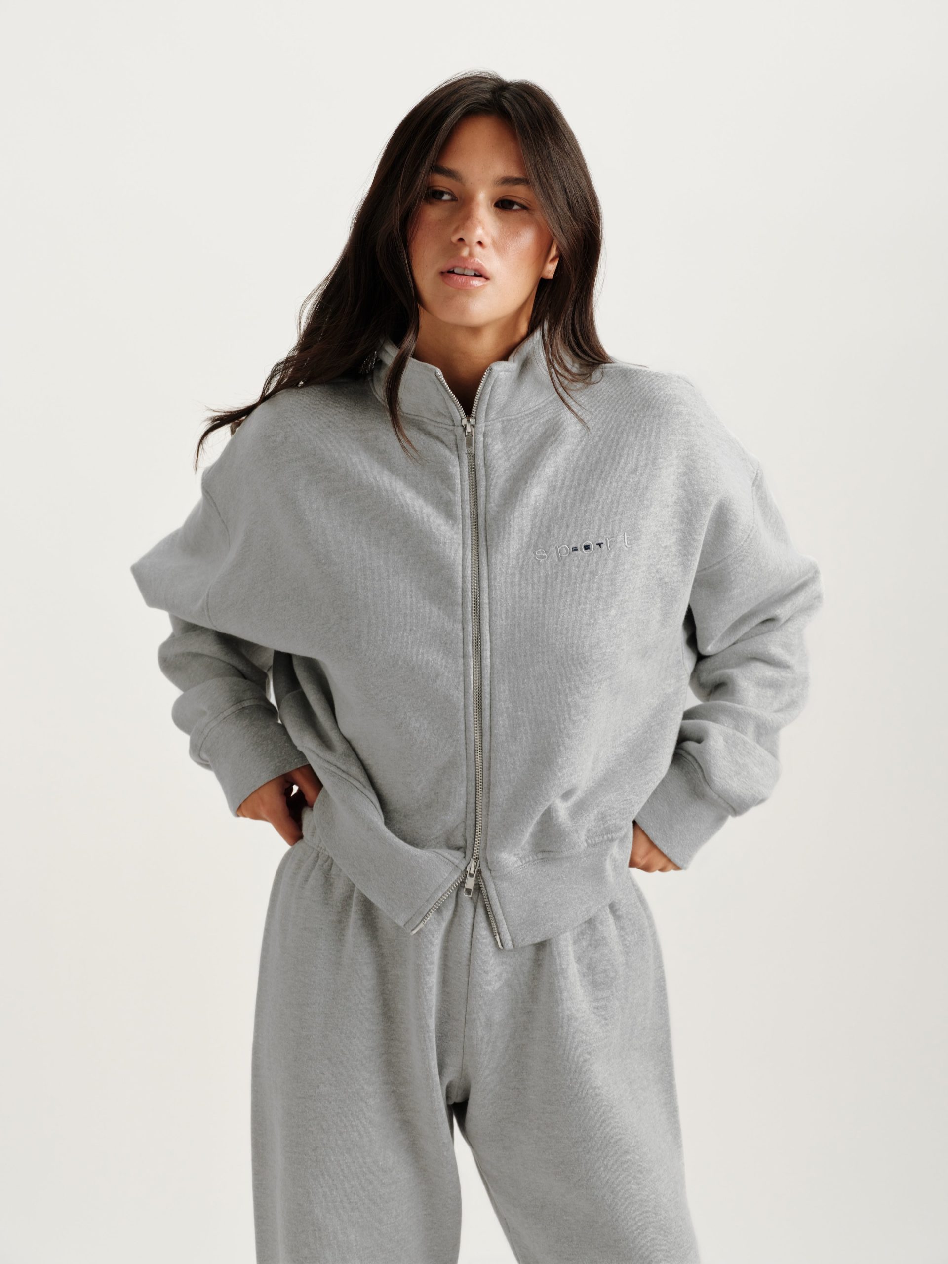 MIDWEIGHT SWEATS STAPLE SET FUNNEL ZIP - FOG HEATHER GREY - Image 2