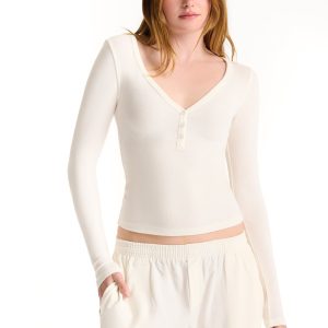 RIBBED MODAL BODY HENLEY - BLANC