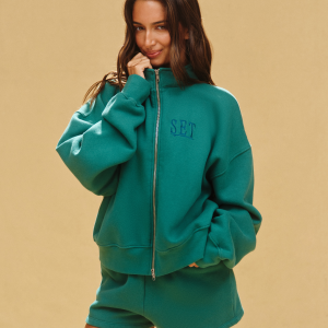 MIDWEIGHT SWEATS STAPLE SET RESORT FUNNEL ZIP - LAGOON
